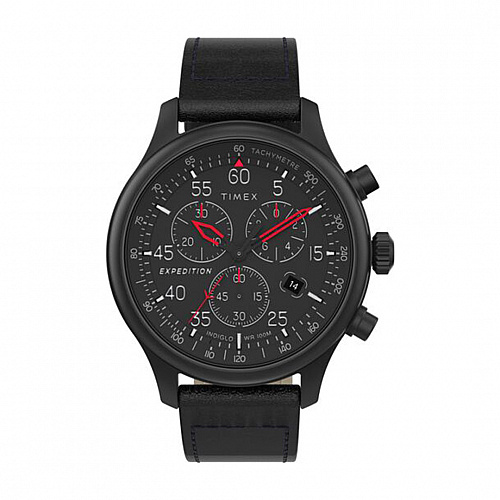 Expedition Field Chronograph 43mm Leather Strap - Black